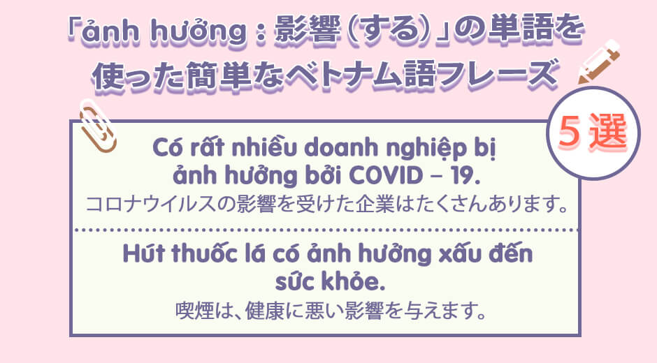 ベトナム語単語 ảnh Hưởng 影響 する の単語を使った簡単なベトナム語フレーズ 動画付き