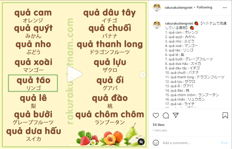 ベトナム語単語】 ベトナムで流通している果物（動画付き）